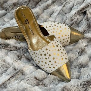 Katy Perry Collections Gold and Cream Star Mules Size 10